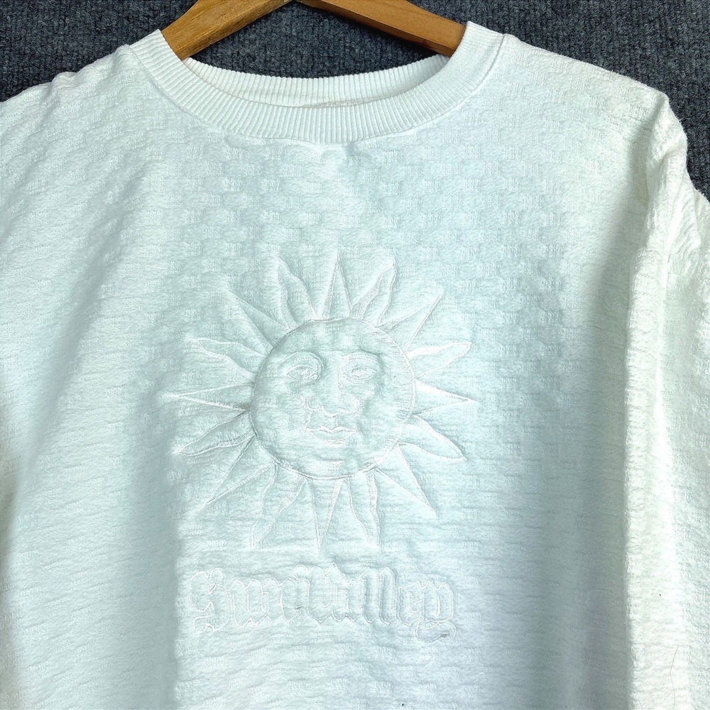 VTG 80s Sun Valley Idaho Ski Textured Checkerboard Knit Crewneck Sweater Medium